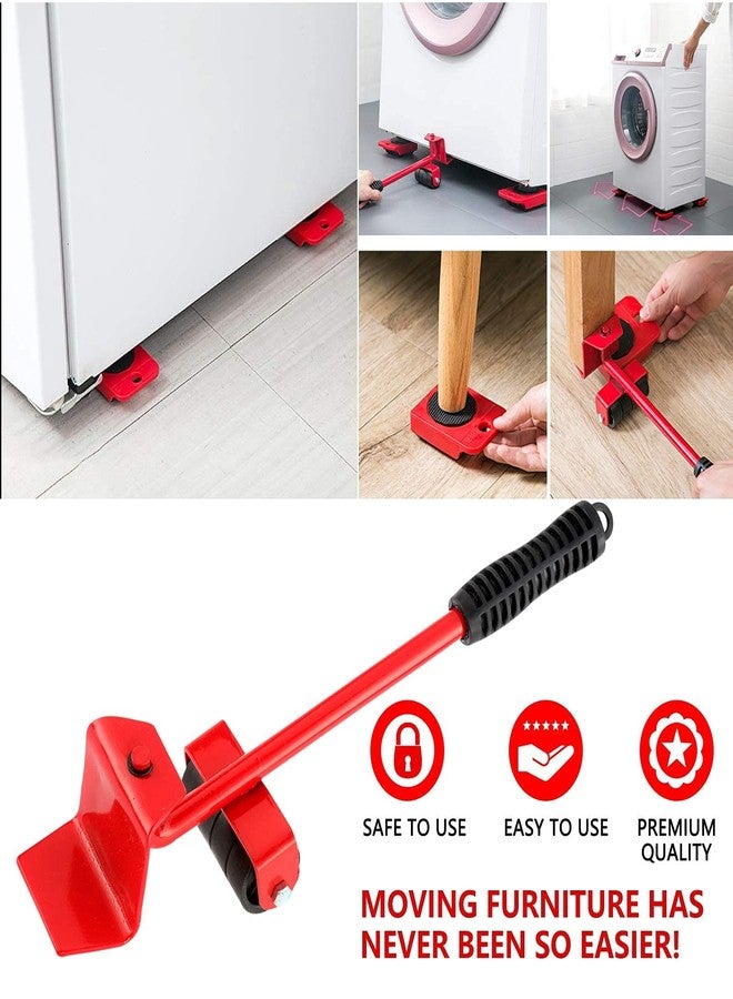 Dyna-Living Moving Sliders Furniture Lifter Mover Tools Set Heavy Duty Furniture Moving Tools Furniture Moving Roller Wheel Set for Fridge 360 Degree Rotatable 4PCS Red - Image 4